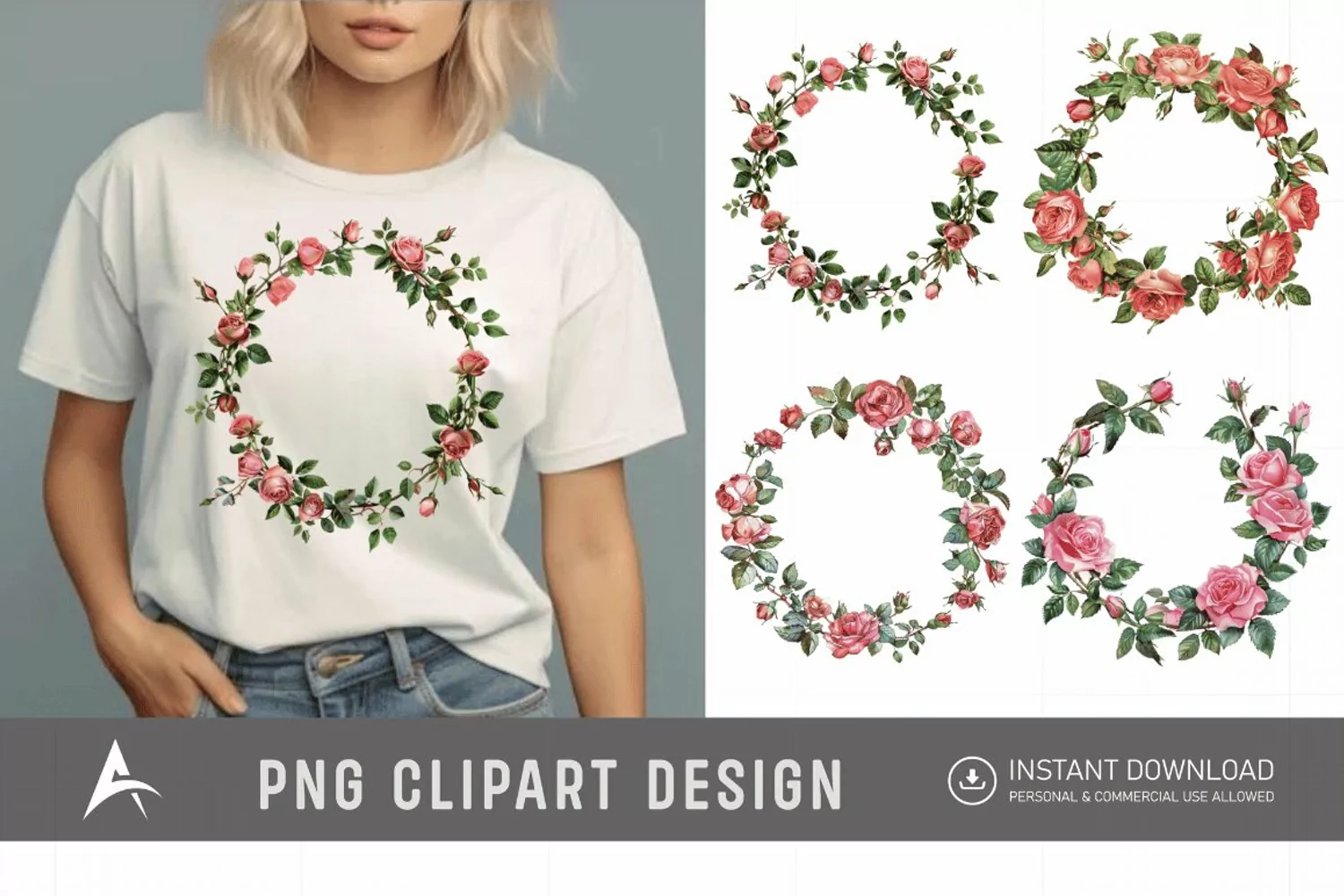 Watercolor Rose Wreath clipart product image 1