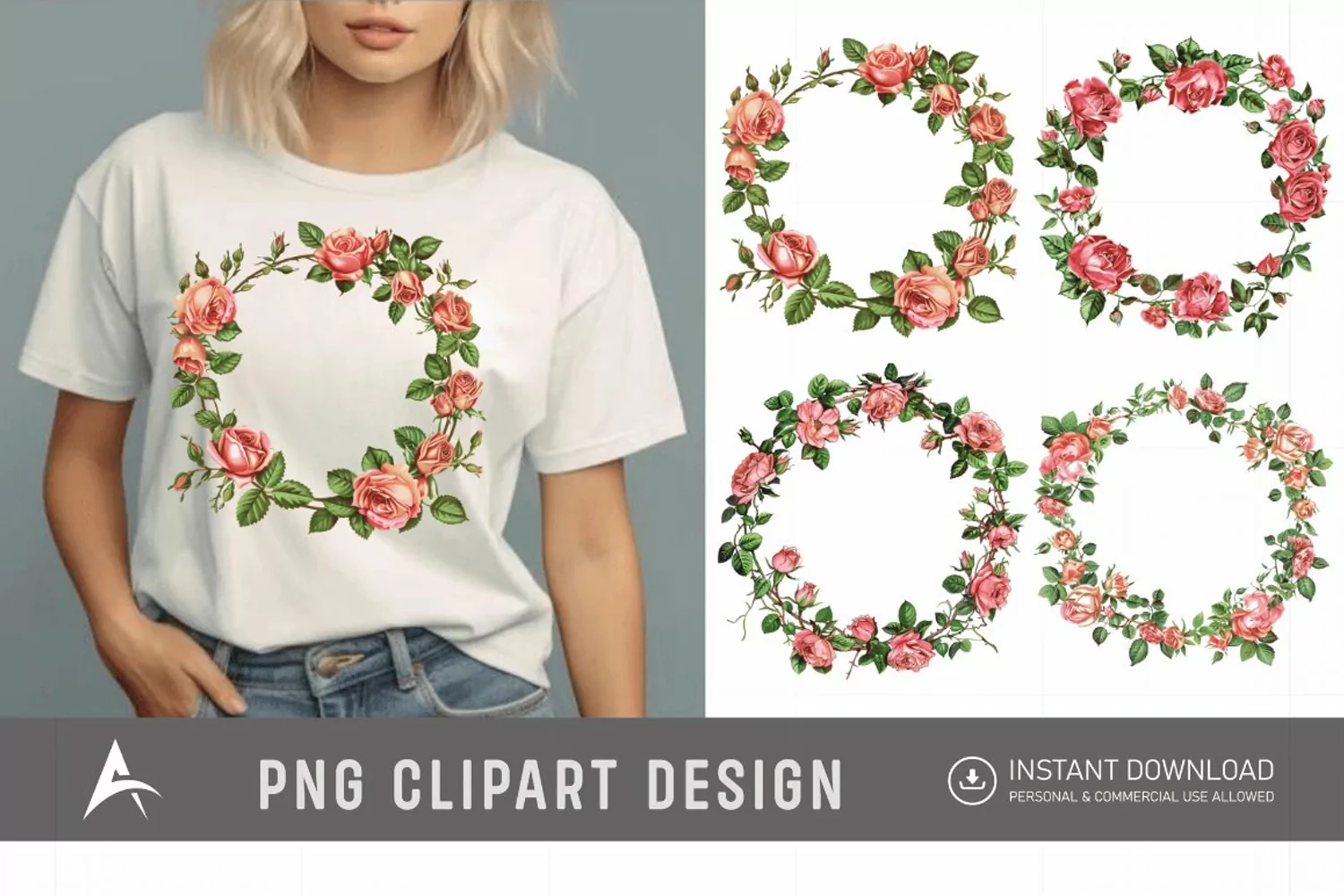 Watercolor Rose Wreath clipart product image 1