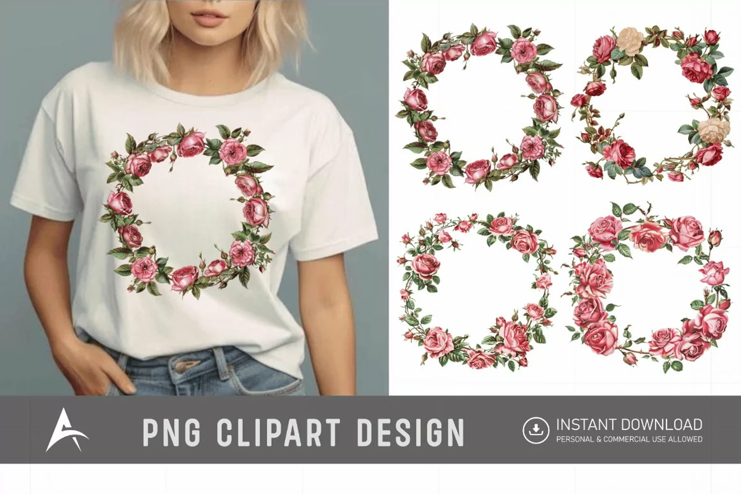 Watercolor Rose Wreath clipart product image 1