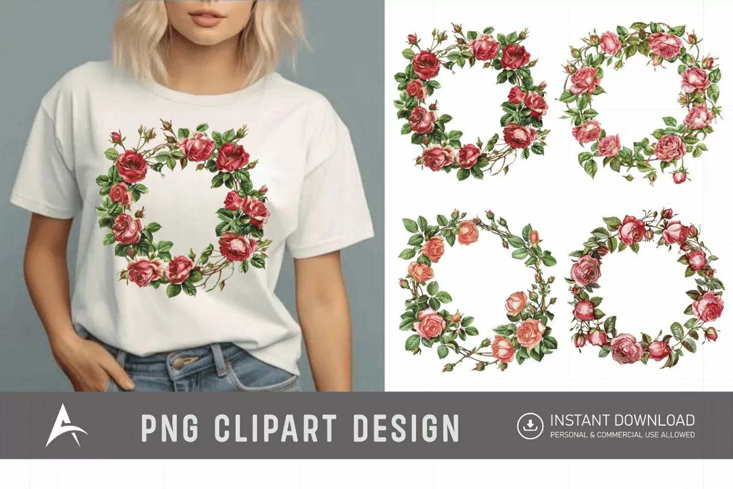 Watercolor Rose Wreath clipart product image 1