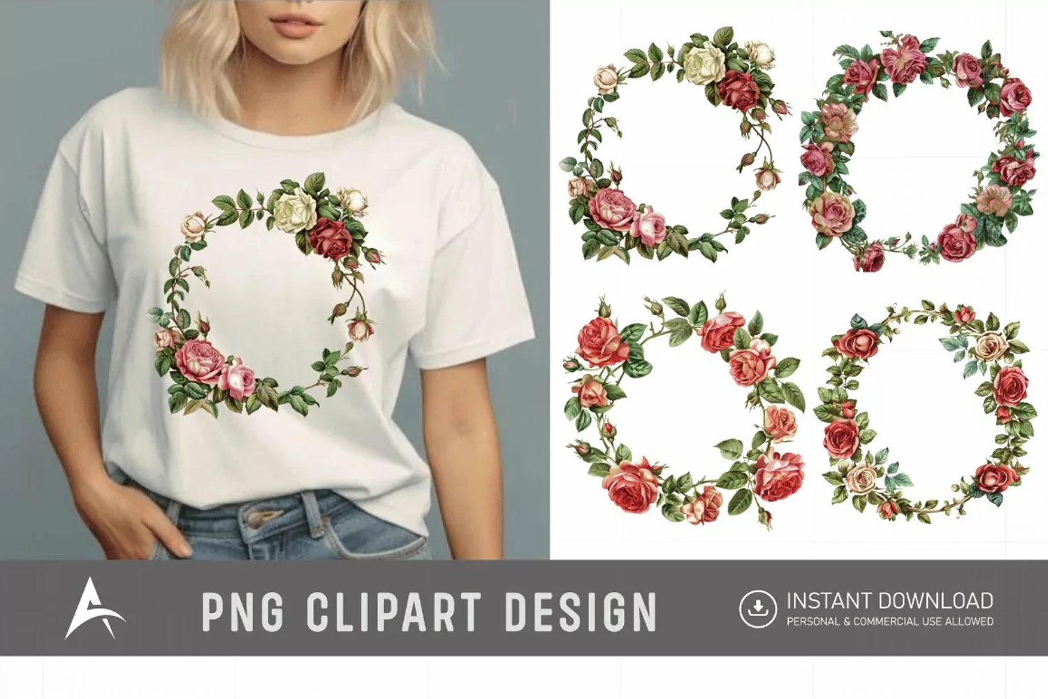 Watercolor Rose Wreath clipart product image 1