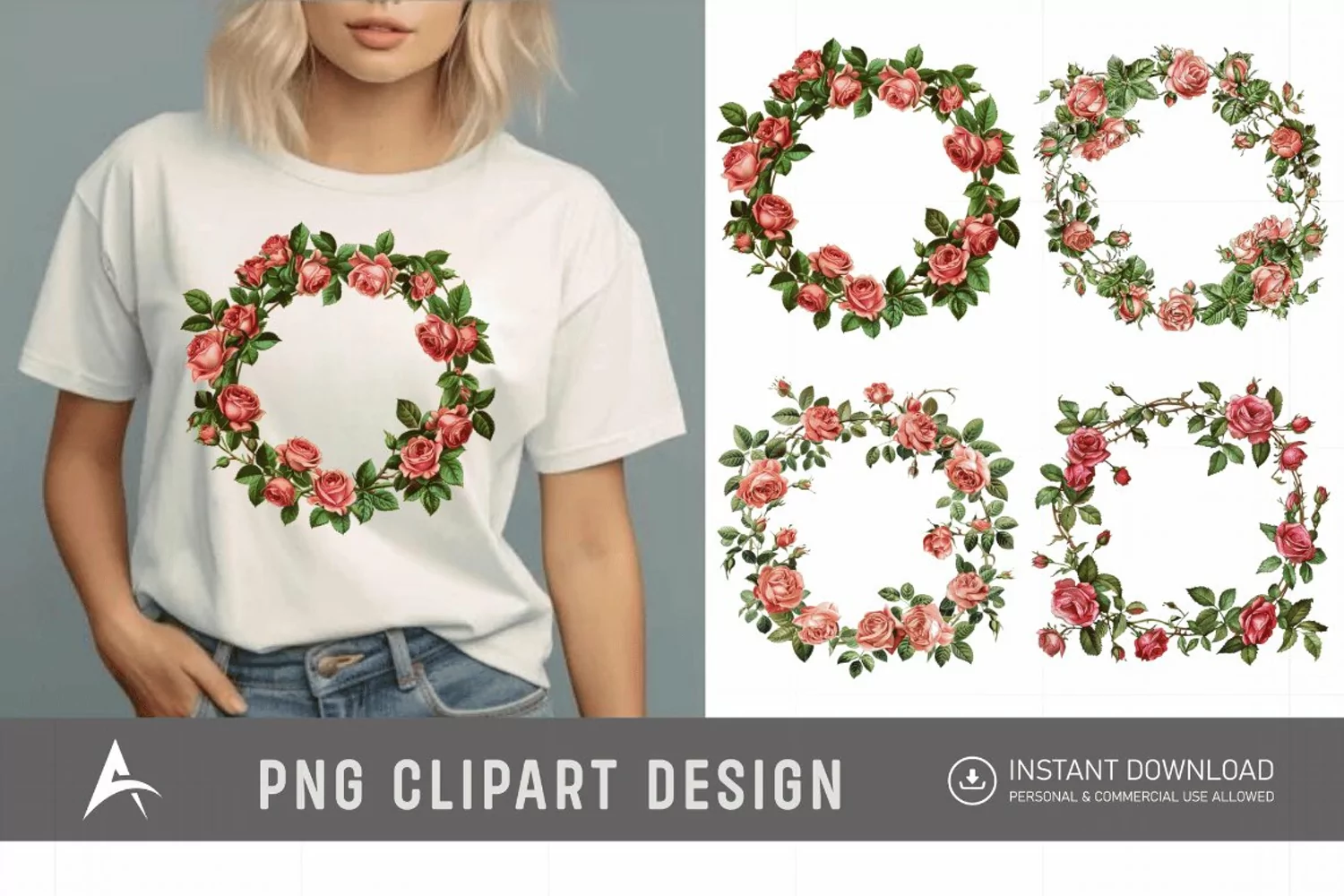 Watercolor Rose Wreath clipart product image 1