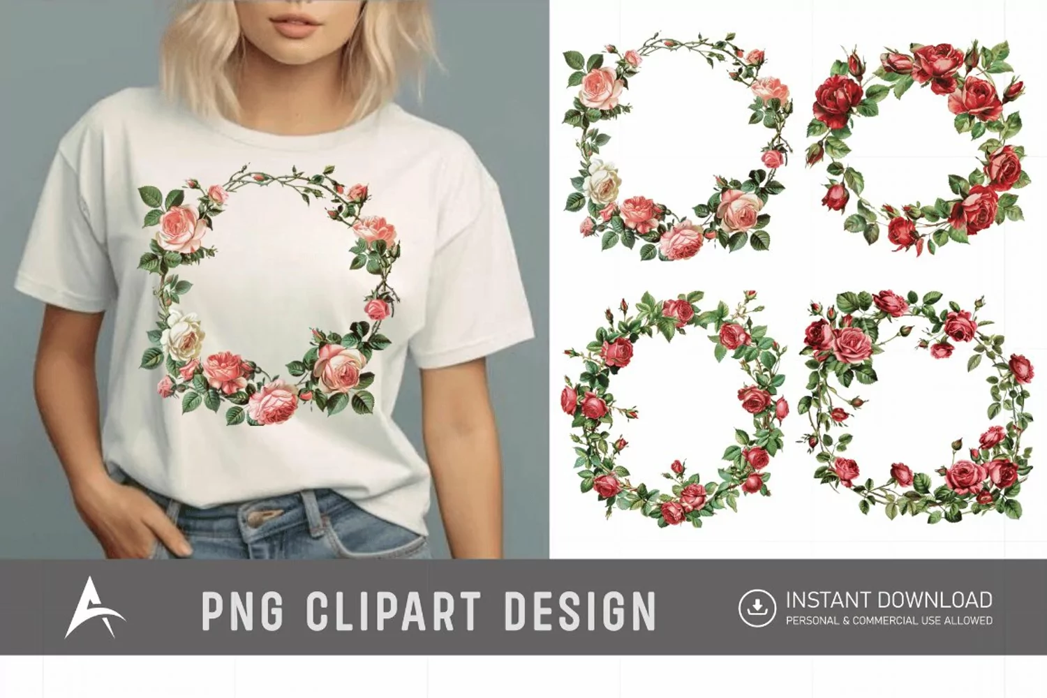 Watercolor Rose Wreath clipart product image 1