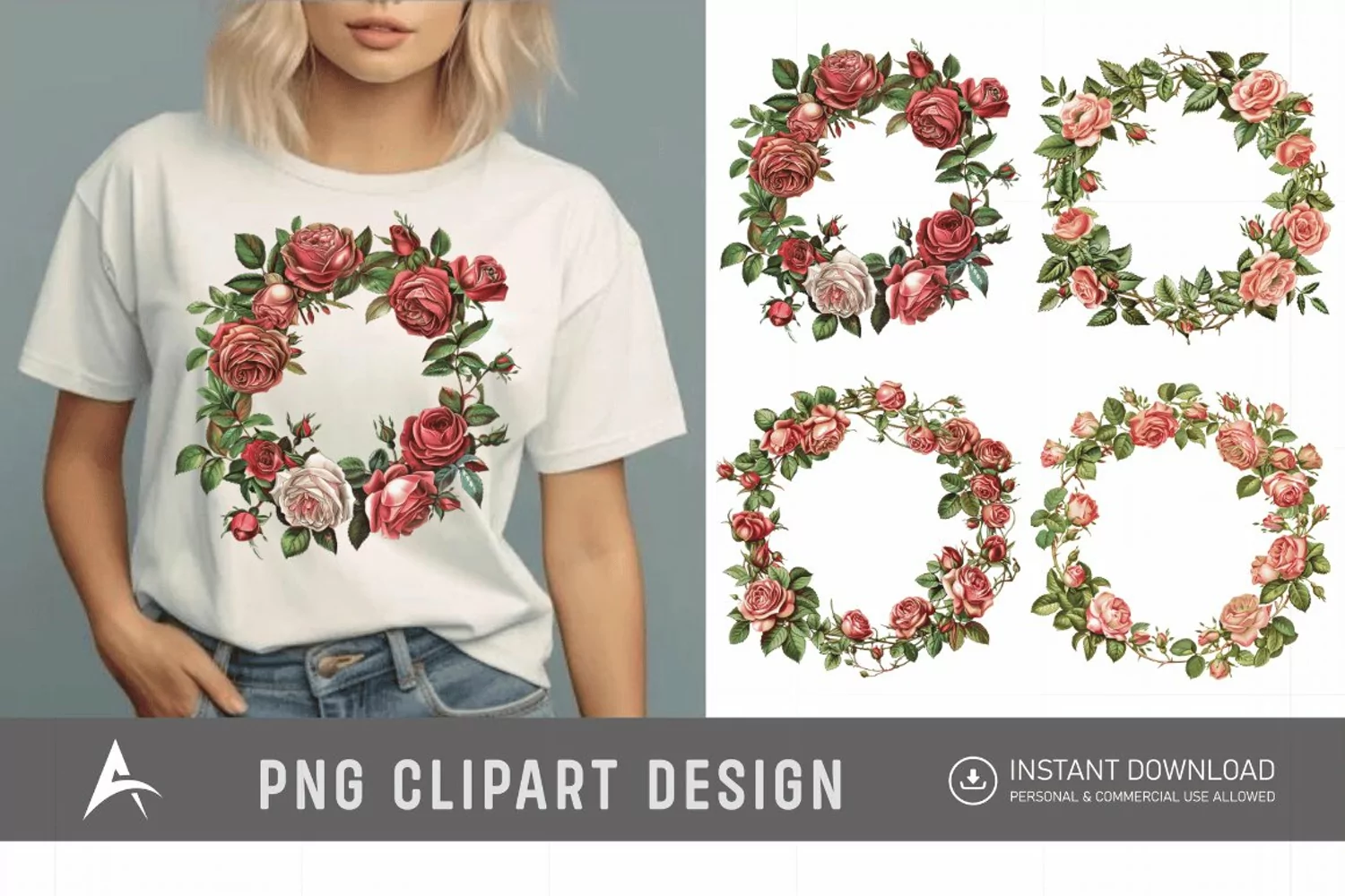 Watercolor Rose Wreath clipart product image 1
