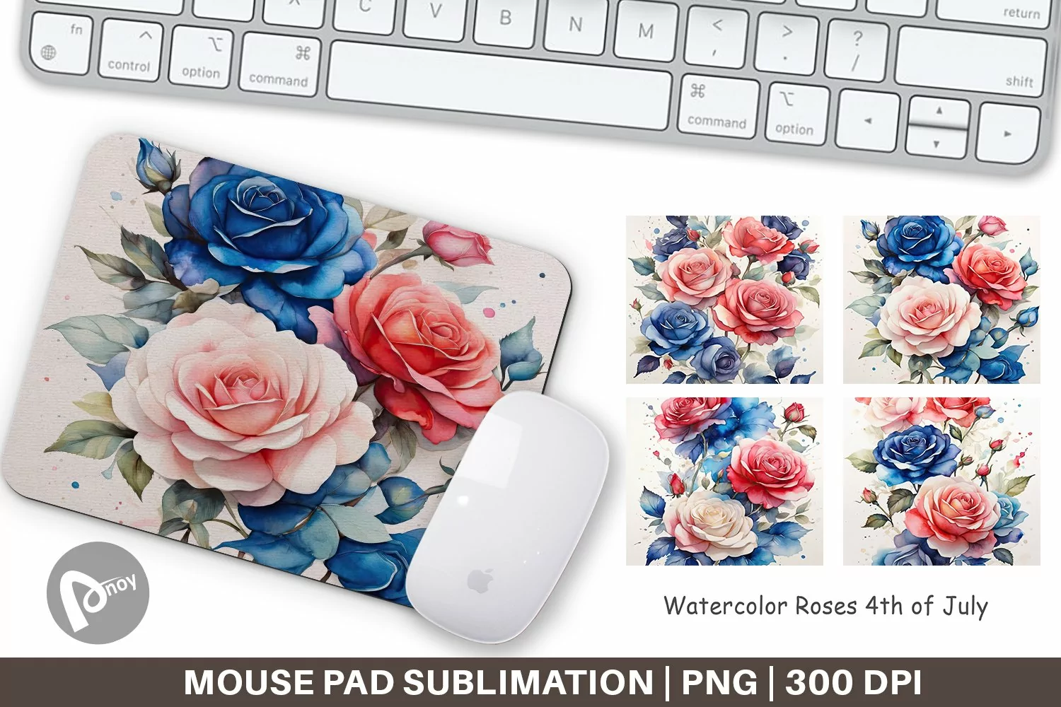 Mouse Pad Watercolor Roses Patriotic product image 1