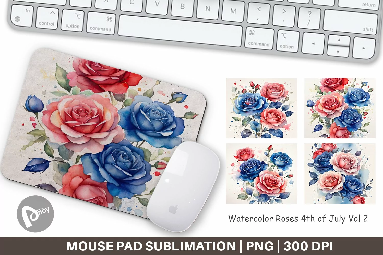 Mouse Pad Watercolor Roses Patriotic product image 1