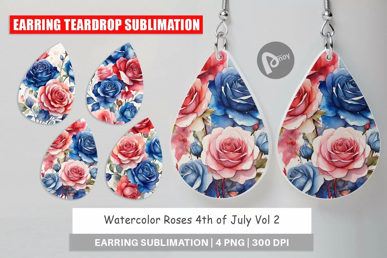 Earring Teardrop Watercolor Roses Patriotic product image 1