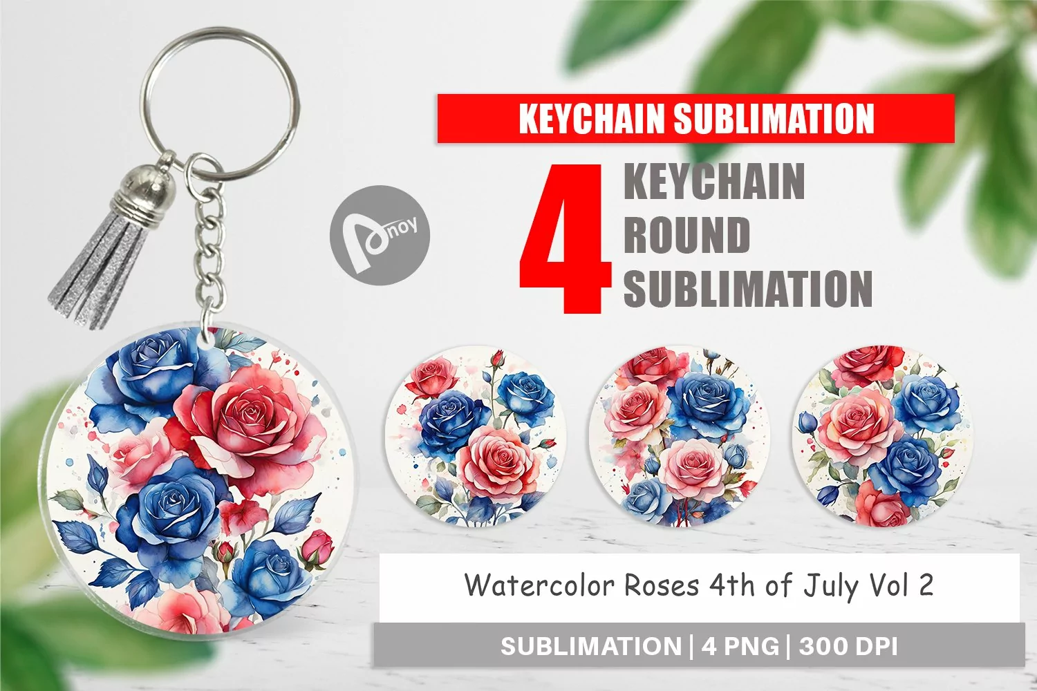 Keychain Watercolor Roses Patriotic product image 1
