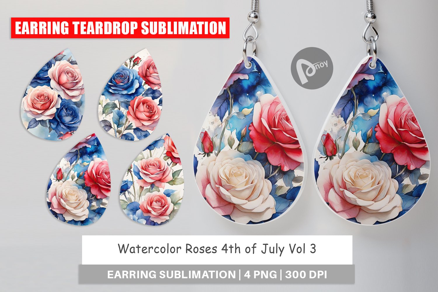 Earring Teardrop Watercolor Roses Patriotic product image 1