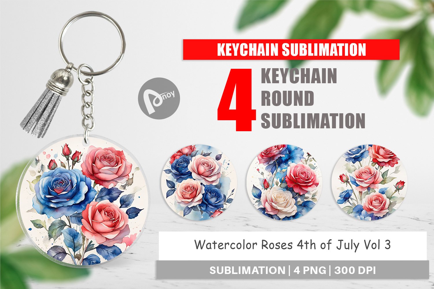 Keychain Watercolor Roses Patriotic product image 1