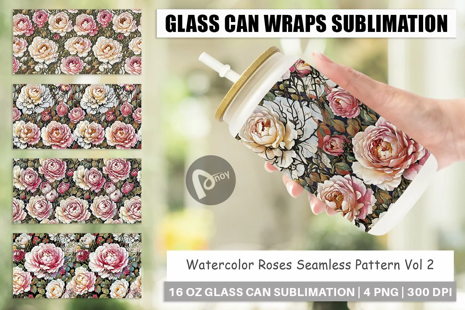 Glass Can Wraps Watercolor Roses Pattern product image 1