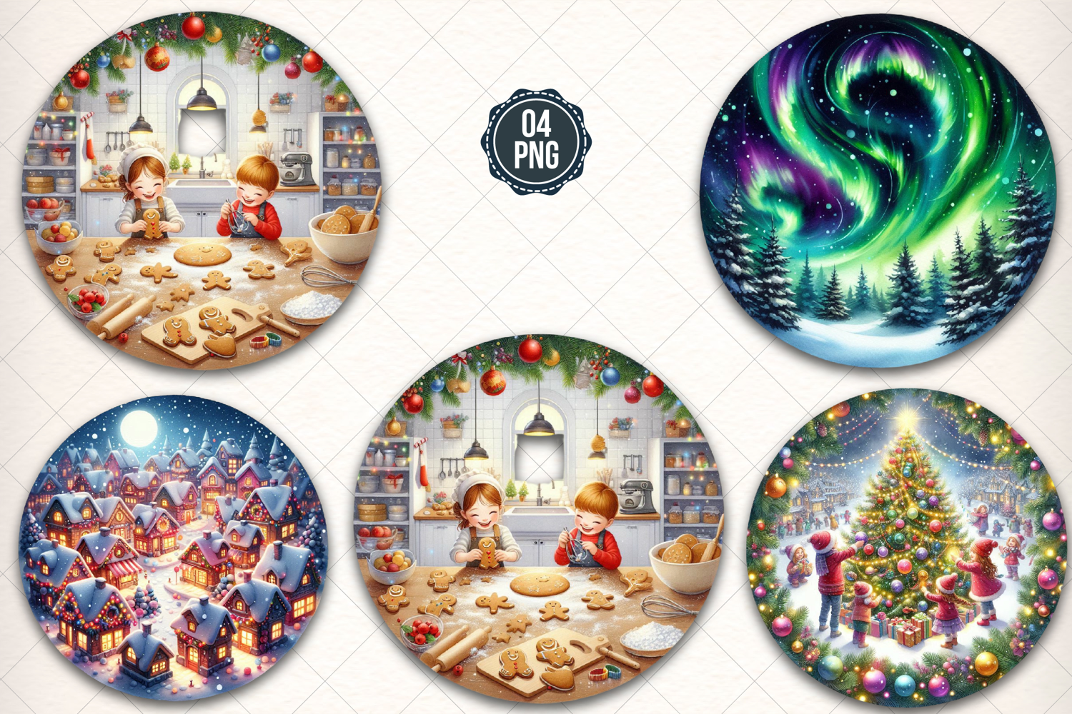 Round Christmas Ornament Design, Christmas Scenes Png product image 1