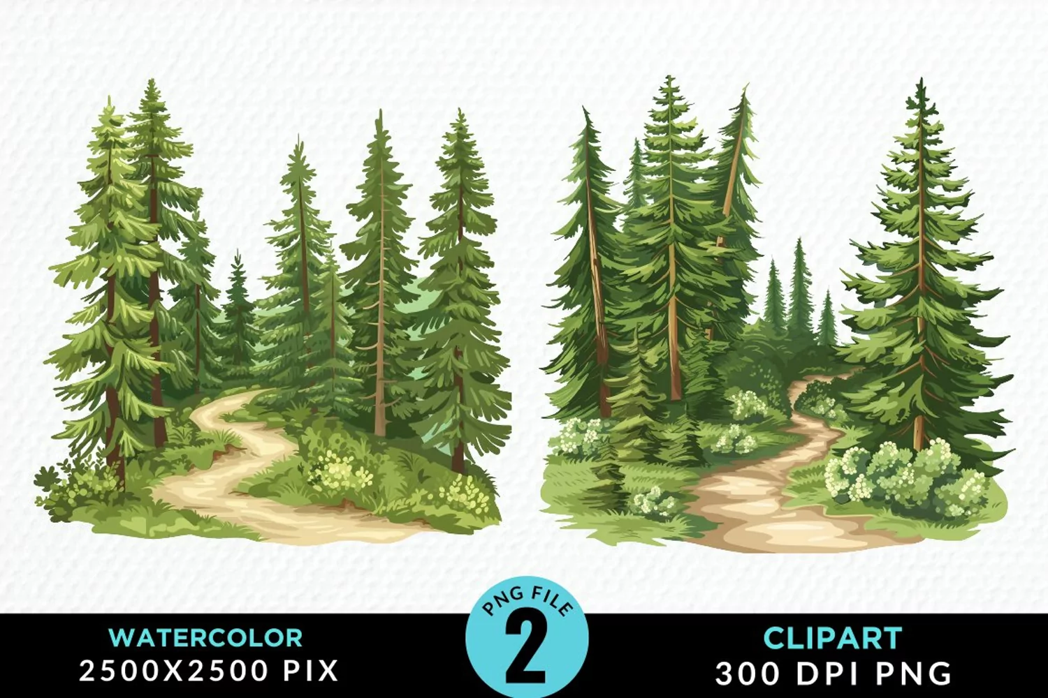 Watercolor Row Of Trees Graphics Clipart product image 1