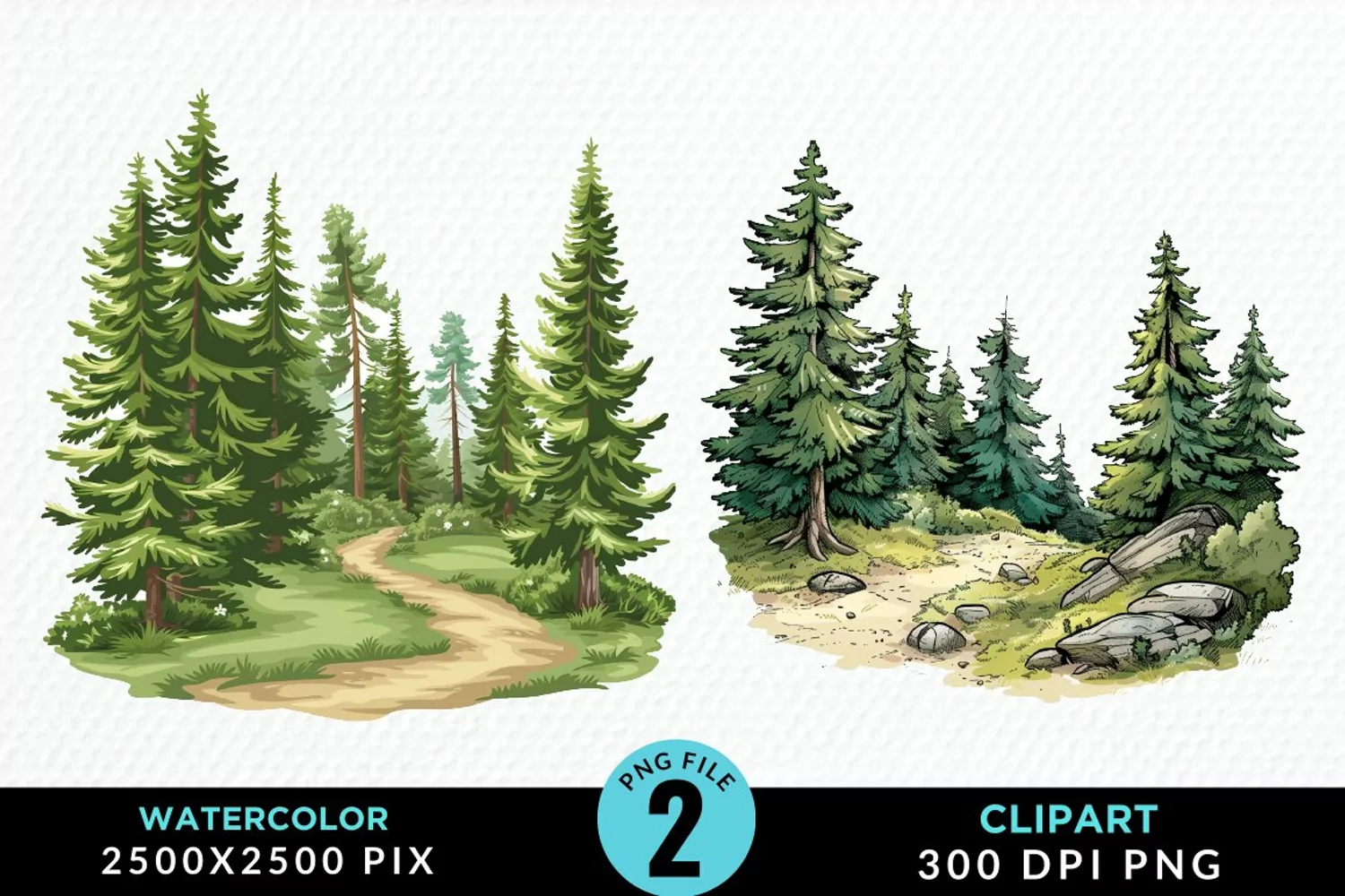 Watercolor Row Of Trees Graphics Clipart product image 1