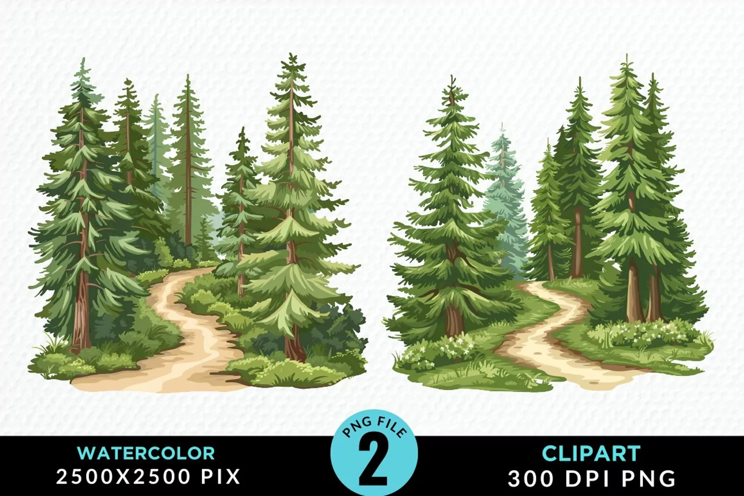 Watercolor Row Of Trees Design Clipart product image 1