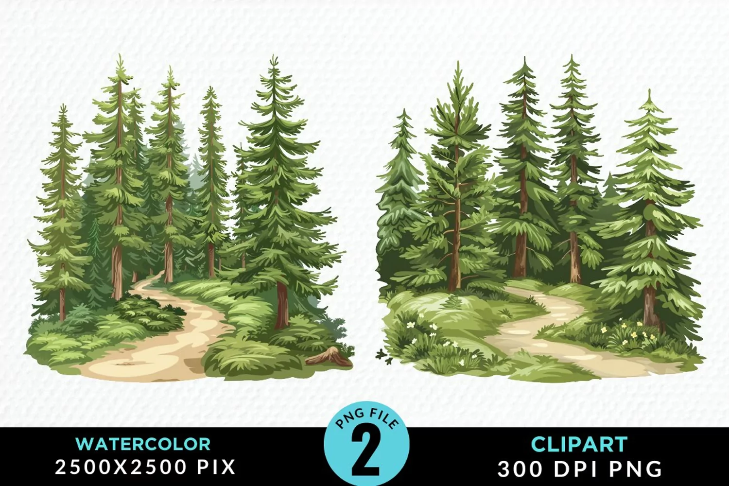 Watercolor Row Of Trees Graphics Clipart product image 1