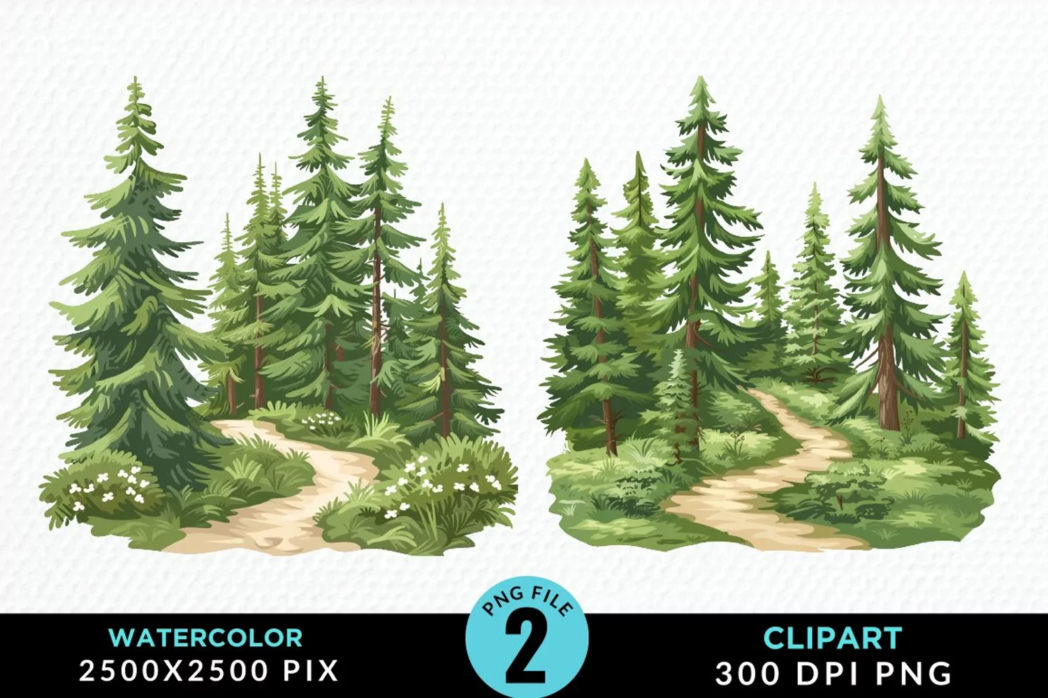 Watercolor Row Of Trees Graphics Clipart product image 1