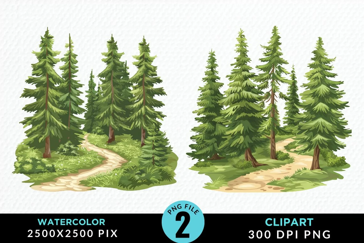Watercolor Row Of Trees Design Clipart product image 1