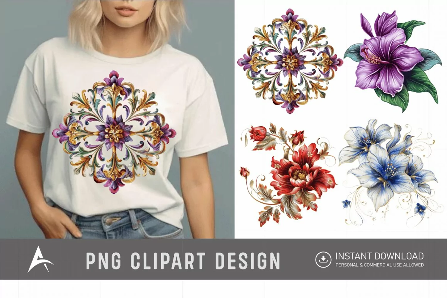 Watercolor Royal Flower Clipart product image 1