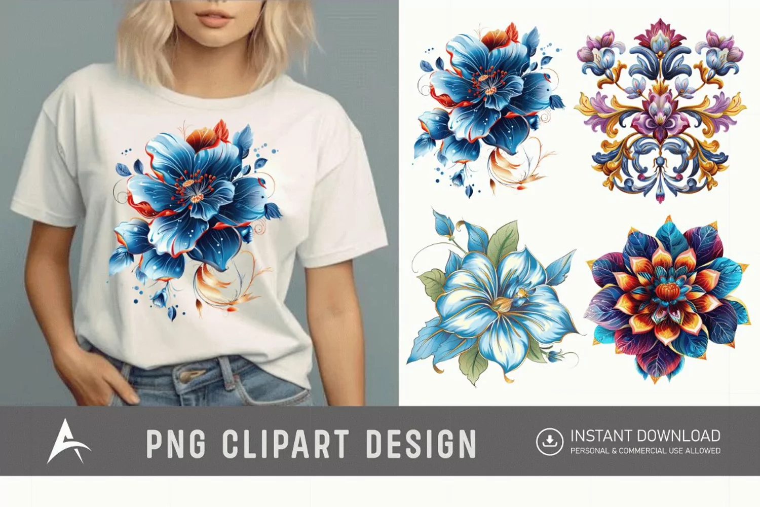 Watercolor Royal Flower Clipart product image 1
