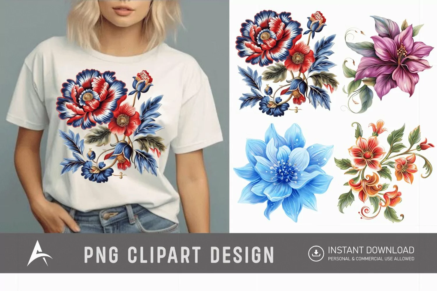 Watercolor Royal Flower Clipart product image 1