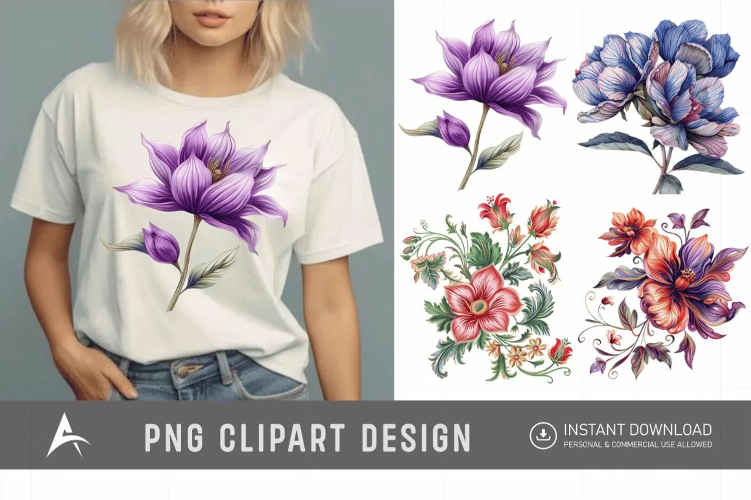 Watercolor Royal Flower Clipart product image 1