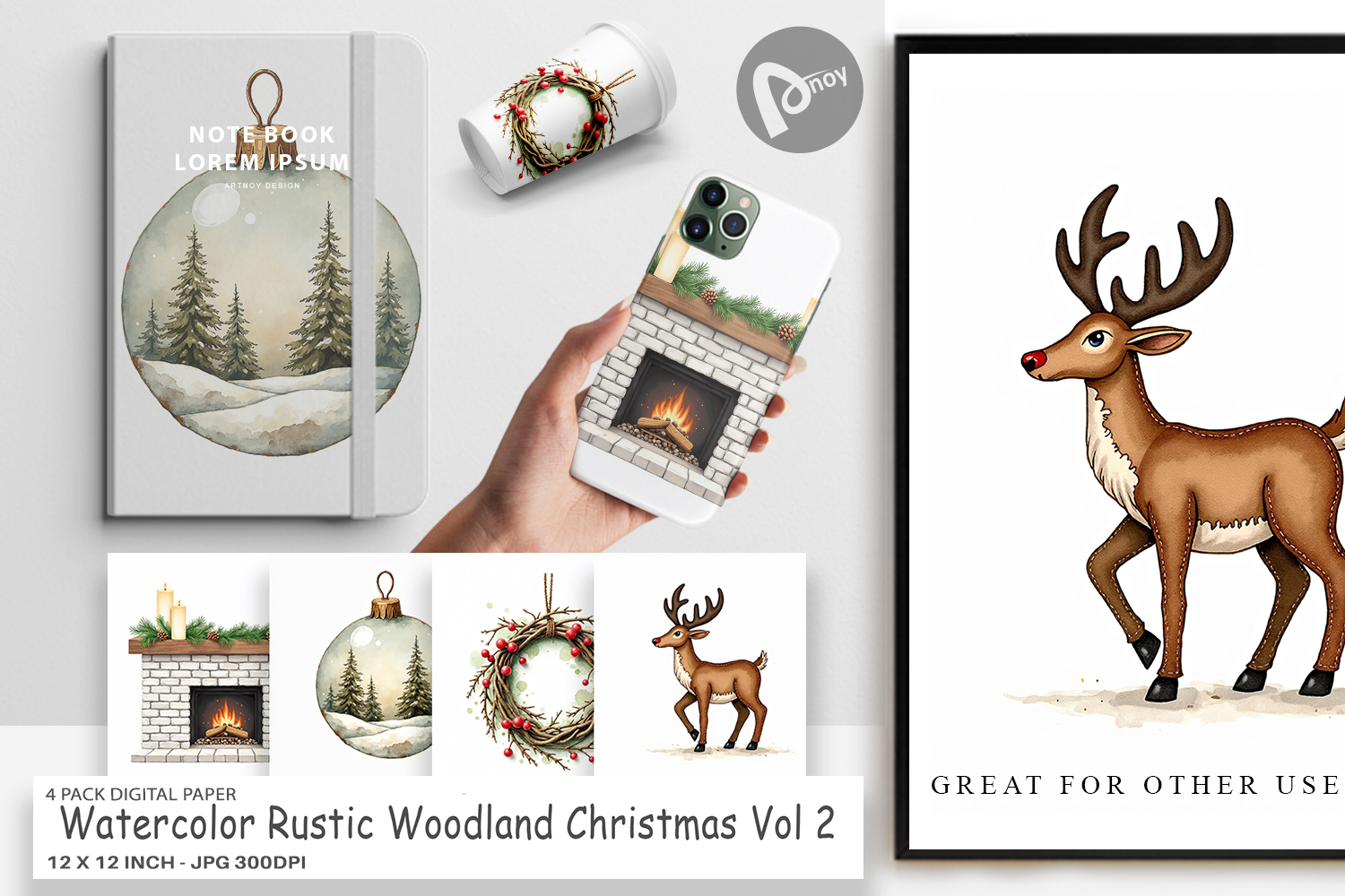 Rustic Woodland Christmas Digital Paper product image 1