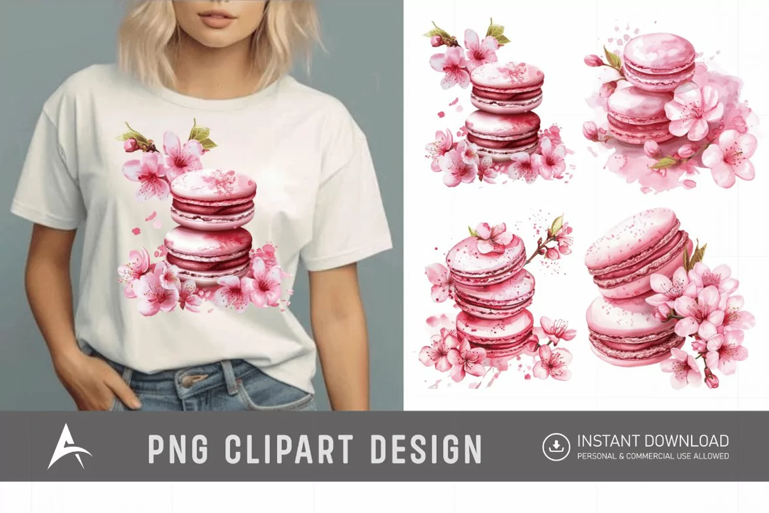 Watercolor Sakura Macarons Clipart product image 1