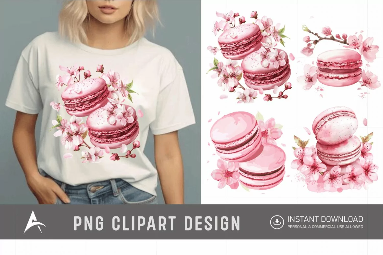 Watercolor Sakura Macarons Clipart product image 1