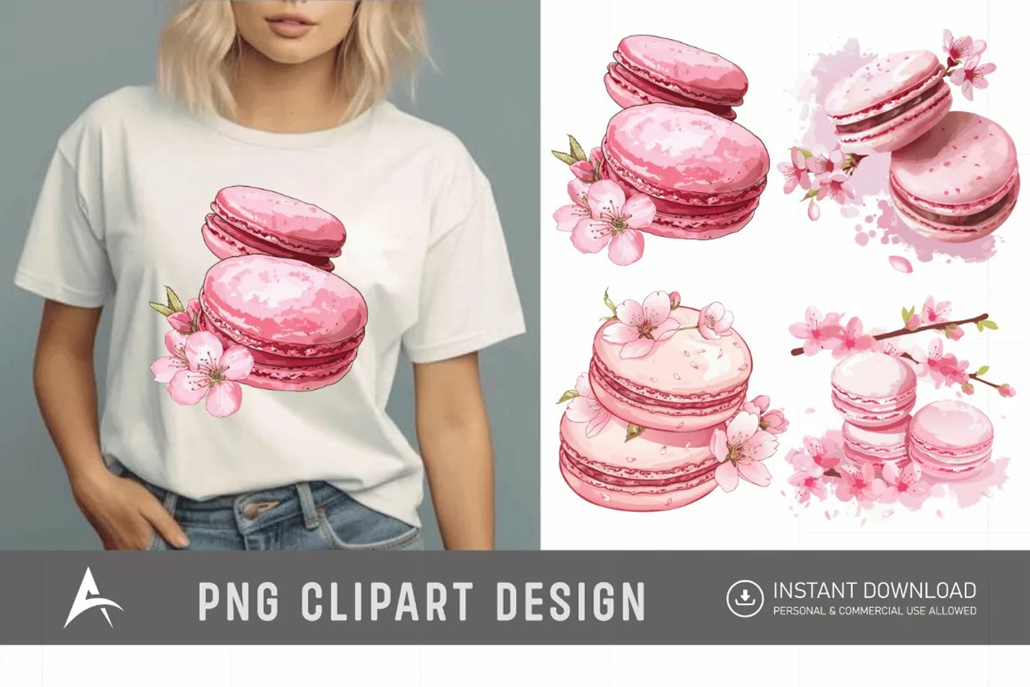 Watercolor Sakura Macarons Clipart product image 1