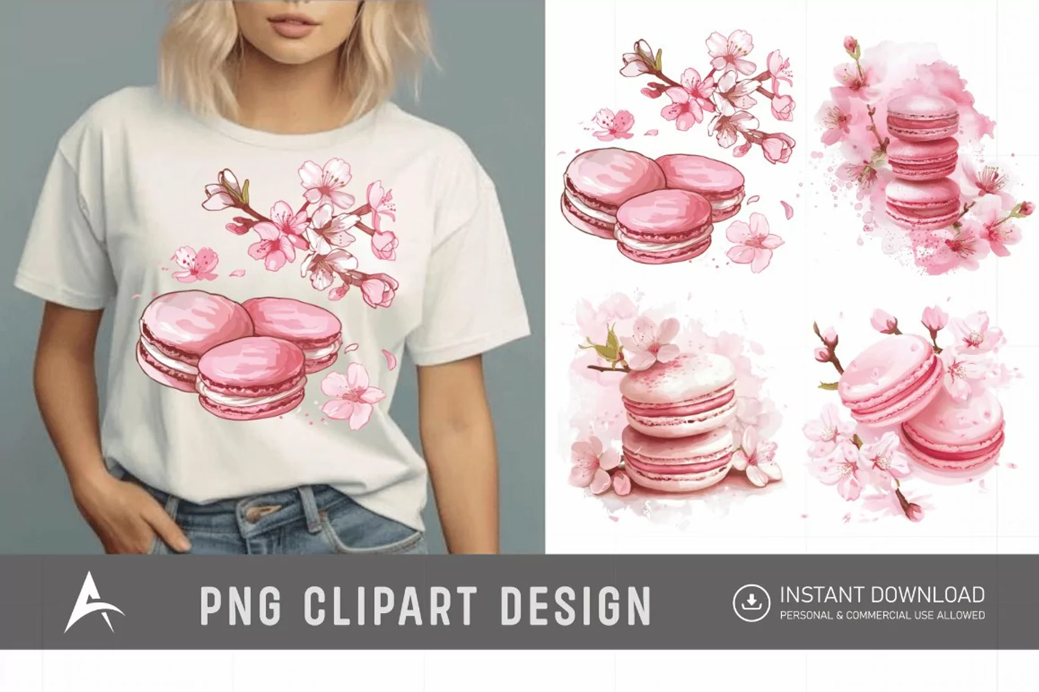 Watercolor Sakura Macarons Clipart product image 1