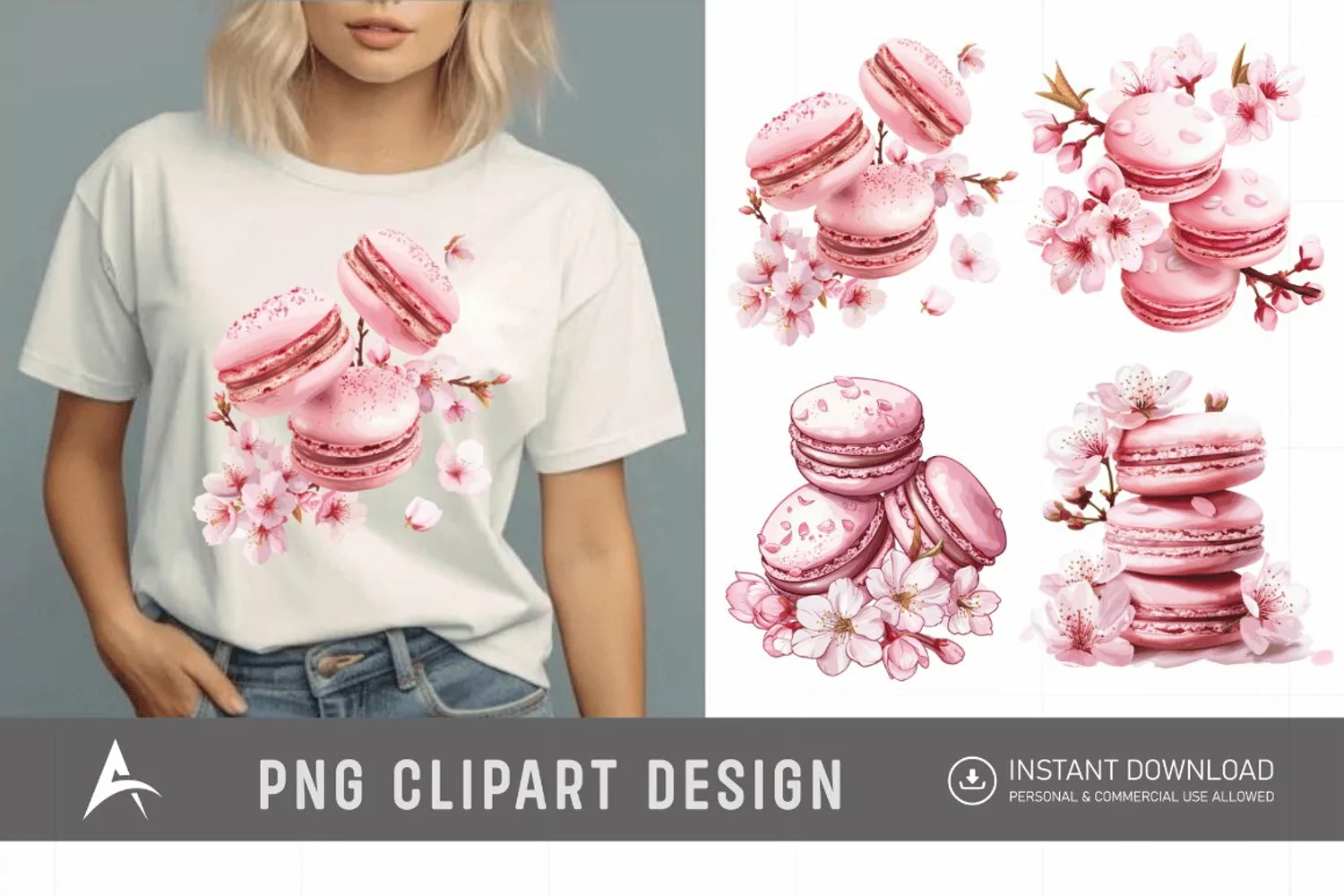 Watercolor Sakura Macarons Clipart product image 1