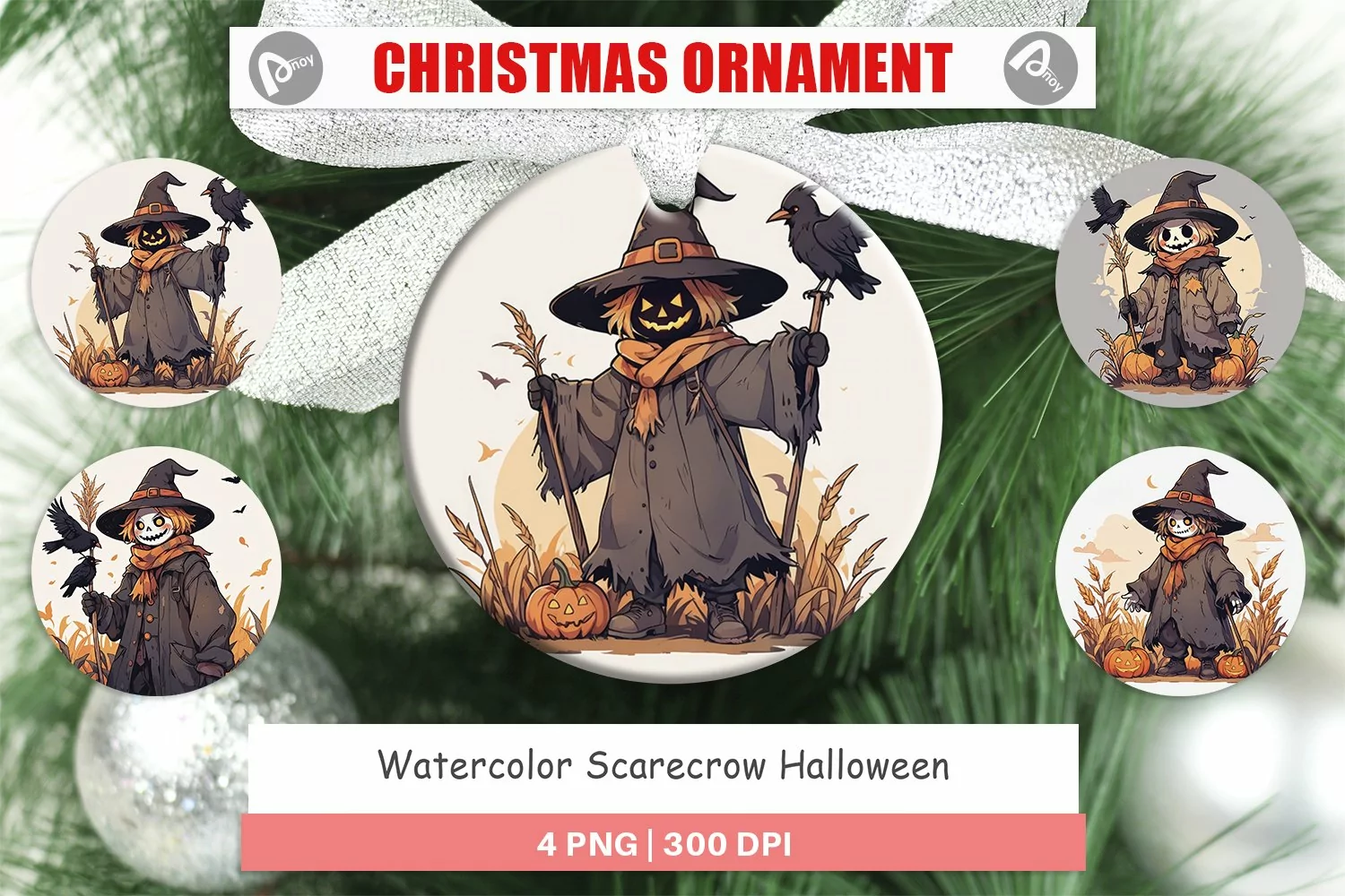 Christmas Ornaments Watercolor Scarecrow product image 1