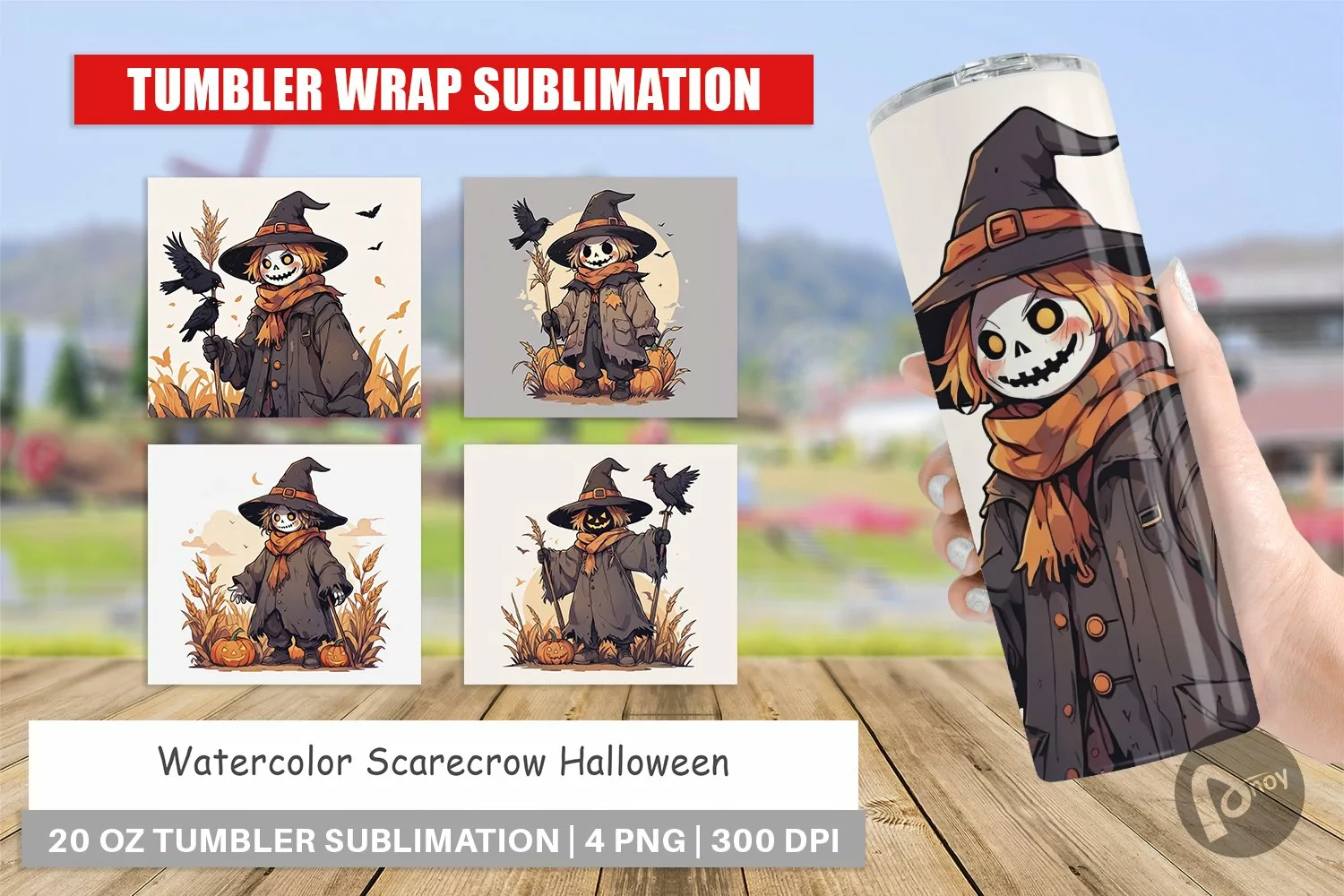 Tumbler Wrap Watercolor Scarecrow product image 1