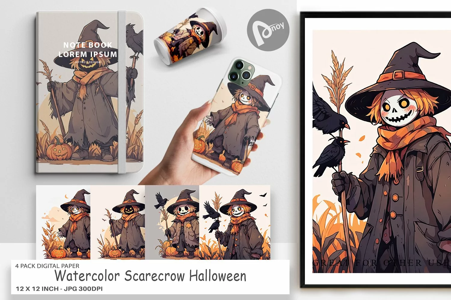 Digital Paper Watercolor Scarecrow product image 1