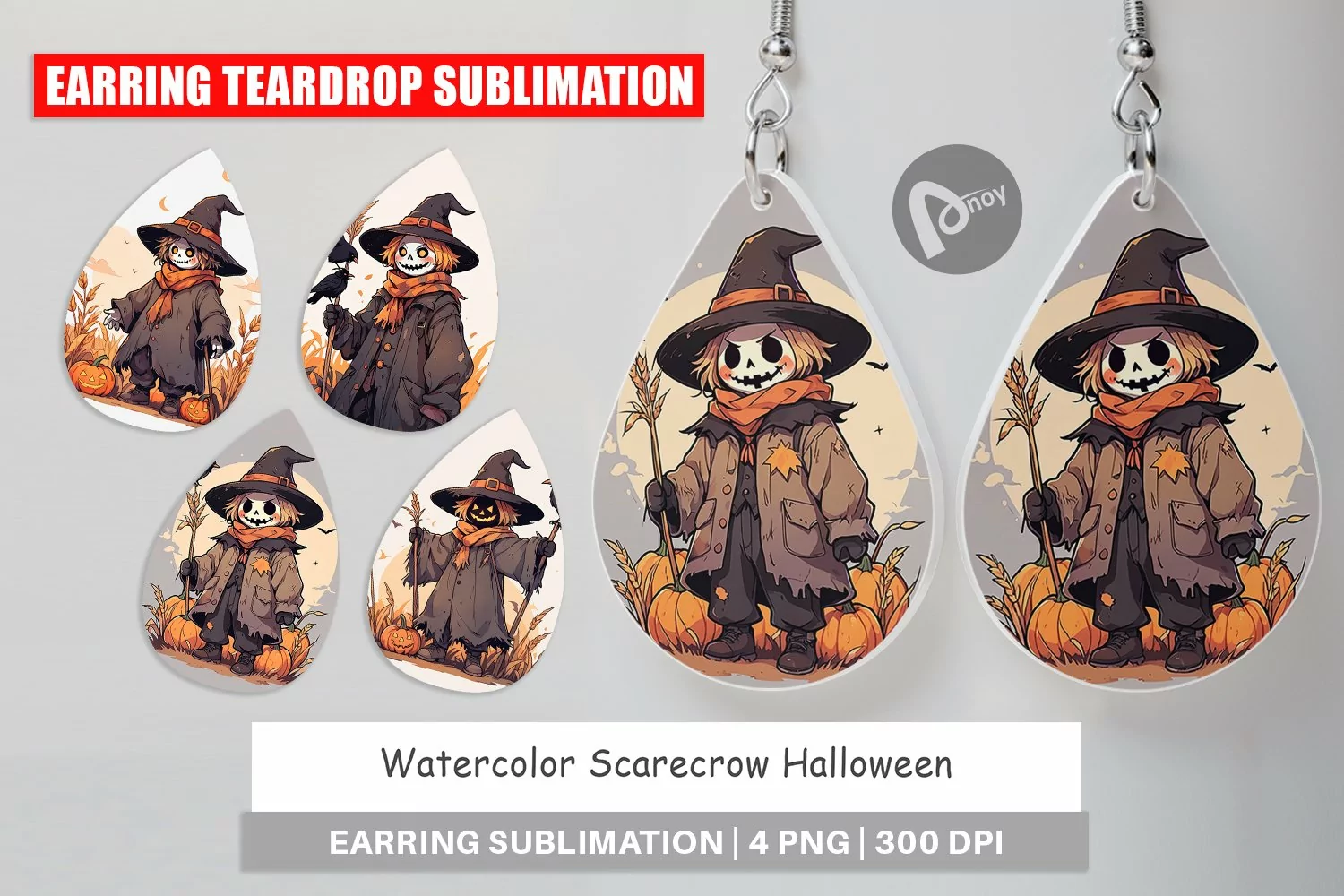 Earring Teardrop Watercolor Scarecrow product image 1