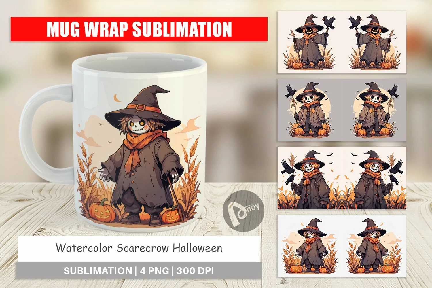 Mug Wrap Design Watercolor Scarecrow product image 1