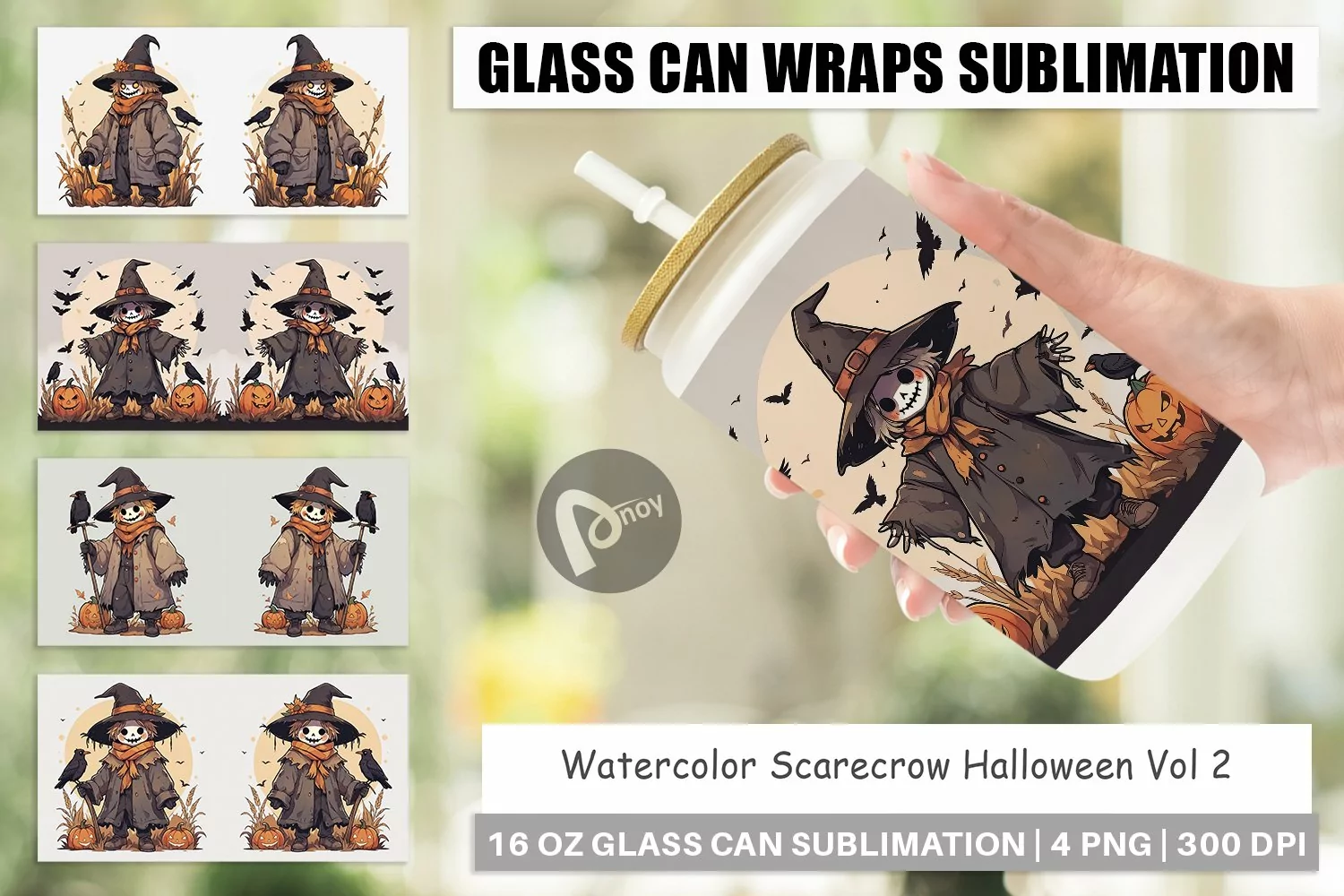 Glass Can Wraps Watercolor Scarecrow product image 1