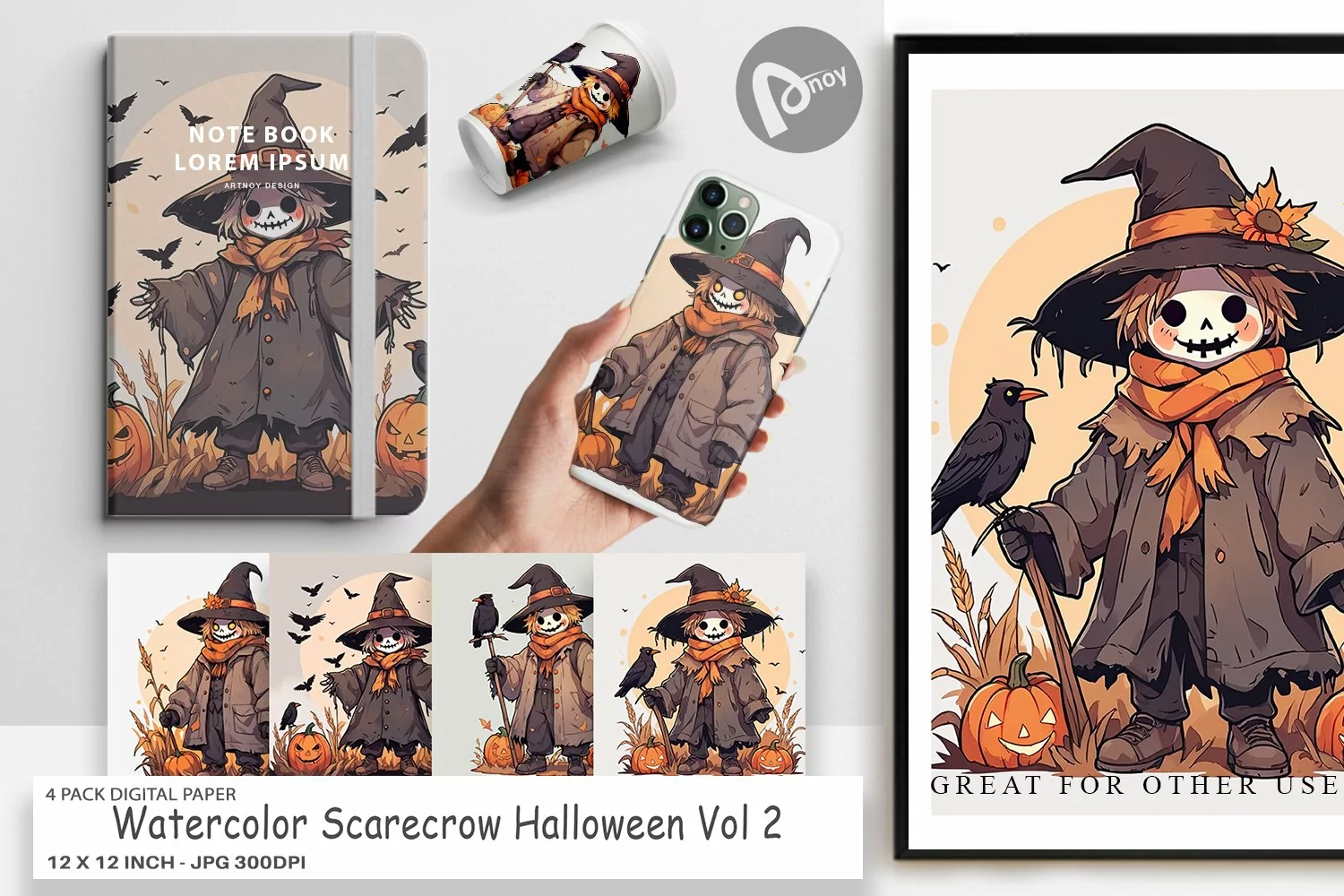 Digital Paper Watercolor Scarecrow product image 1