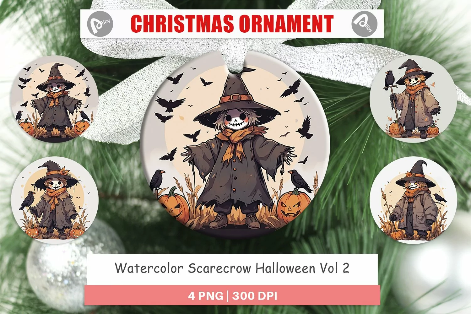 Christmas Ornaments Watercolor Scarecrow product image 1