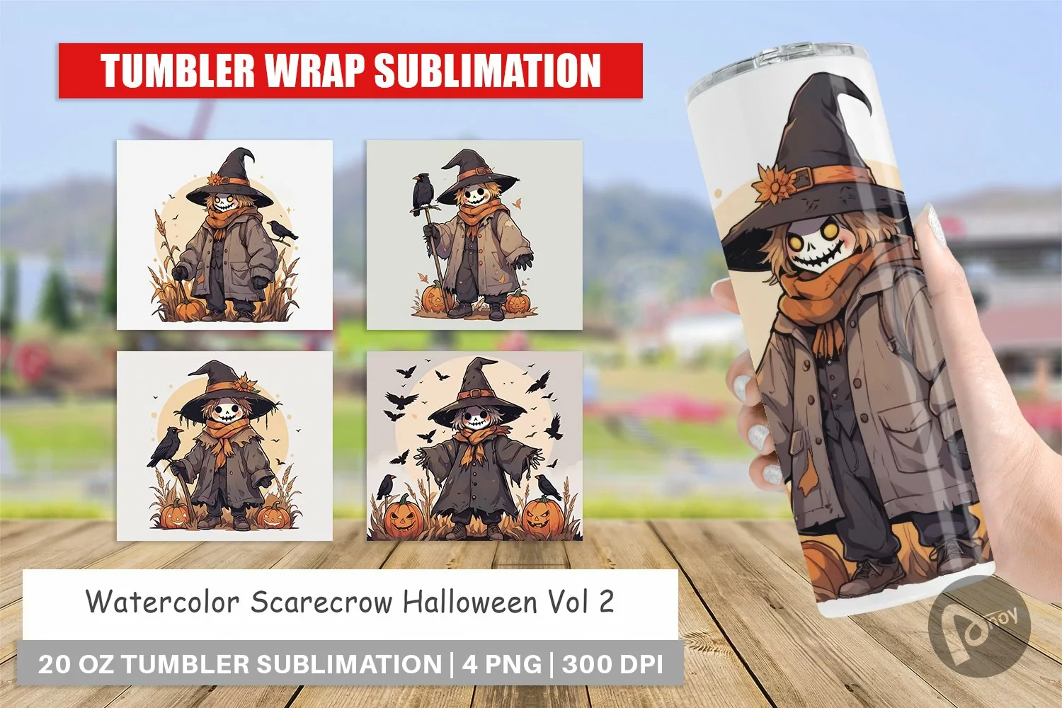 Tumbler Wrap Watercolor Scarecrow product image 1