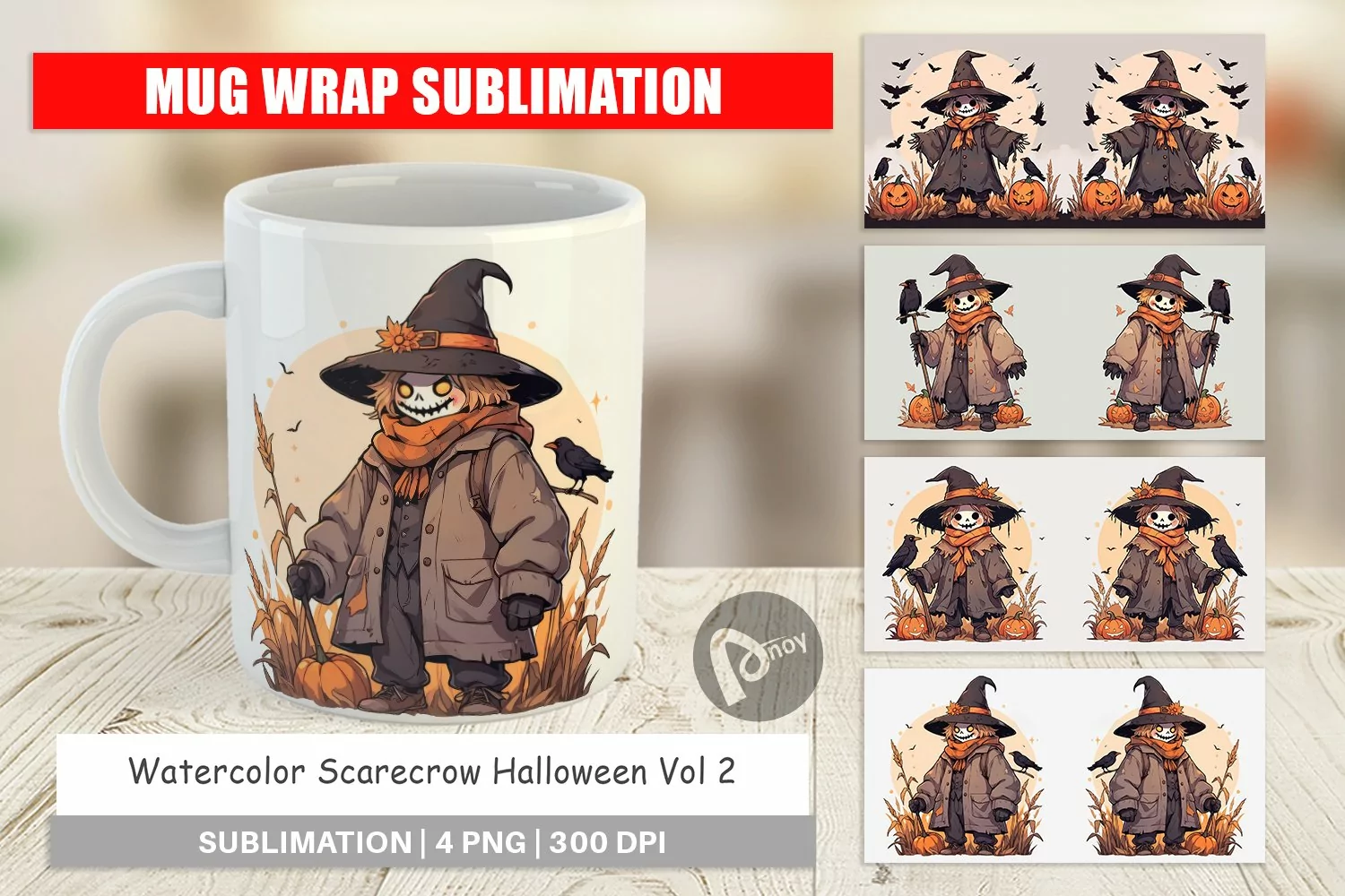 Mug Wrap Design Watercolor Scarecrow product image 1