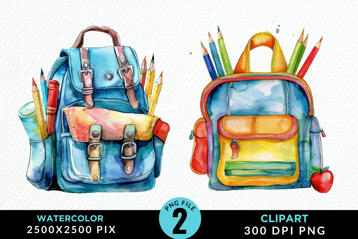 Watercolor School Bag Illustration Clipart product image 1