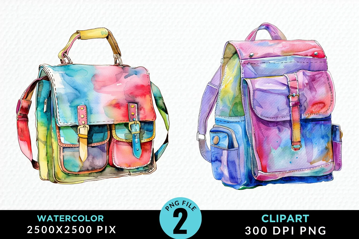 Watercolor School Bag Graphic Clipart product image 1