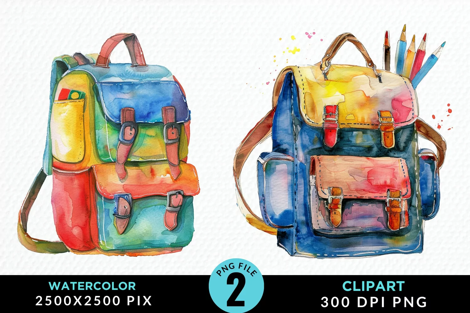 Watercolor School Bag Illustration Clipart product image 1