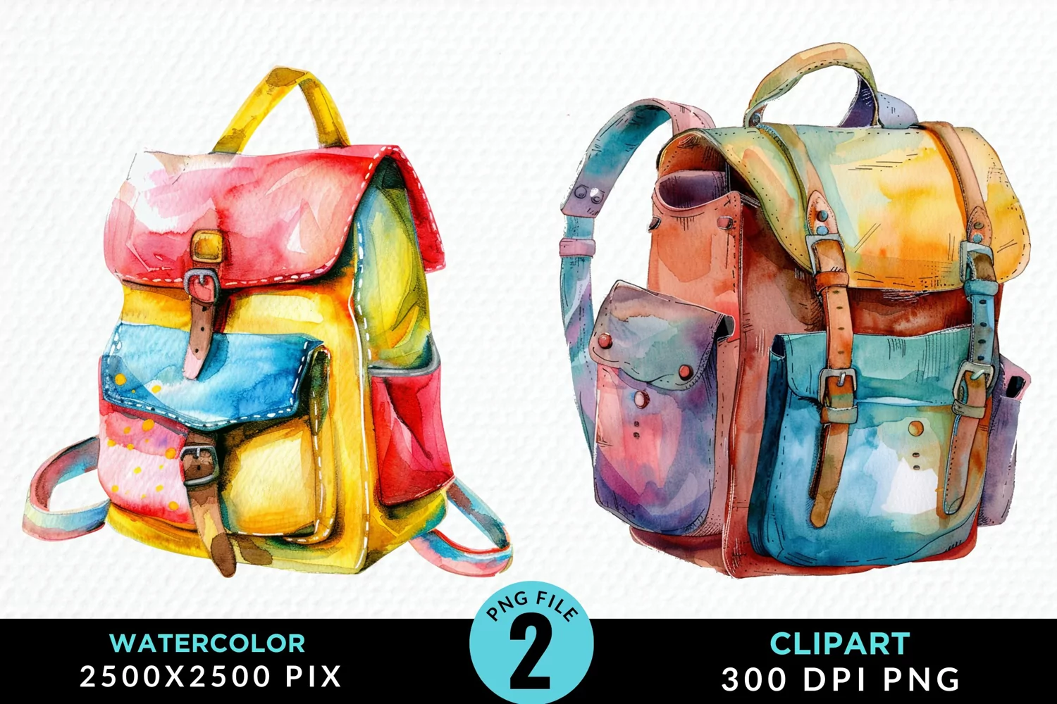 Watercolor School Bag Illustration Clipart product image 1