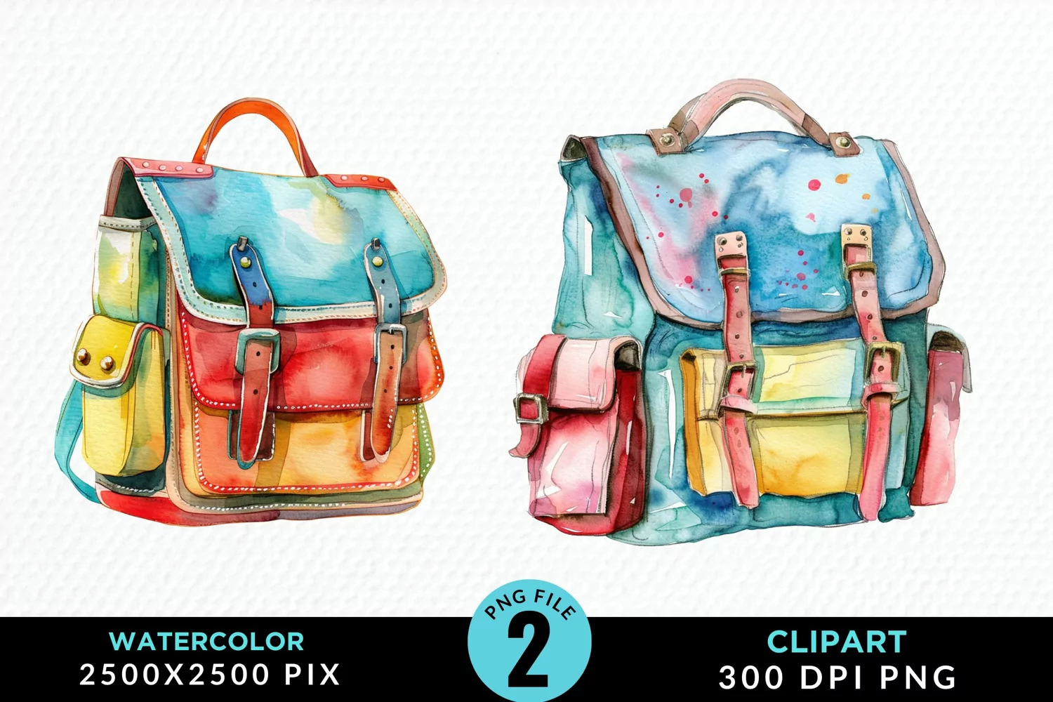 Watercolor School Bag Illustration Clipart product image 1