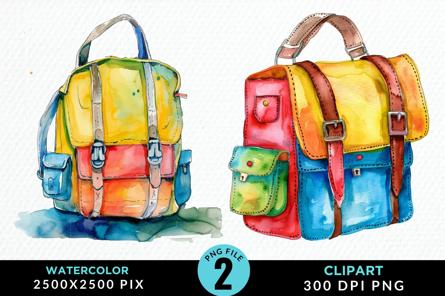 Watercolor School Bag Illustration Clipart product image 1
