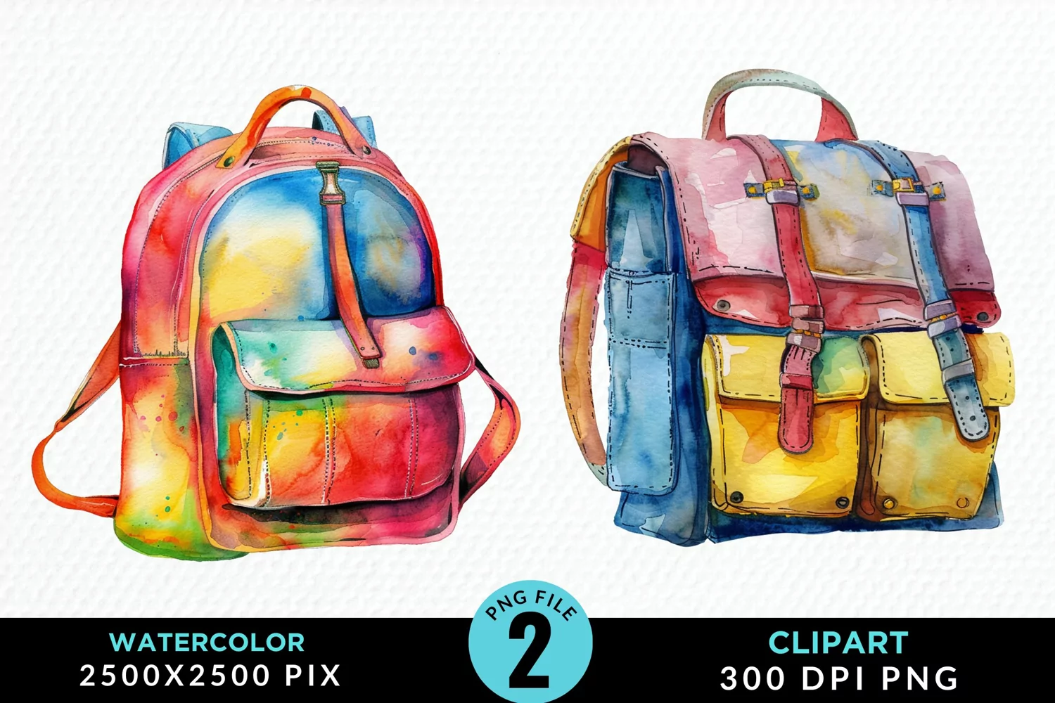 Watercolor School Bag Graphic Clipart product image 1