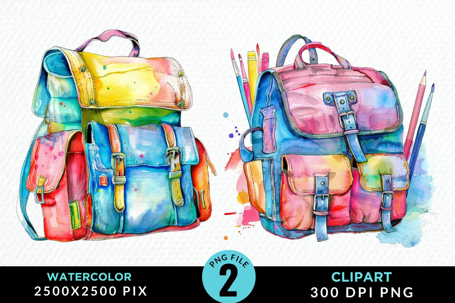 Watercolor School Bag Illustration Clipart product image 1